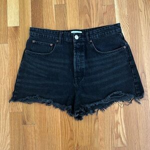 Black high-rise denim shorts